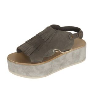 Arpyes “Wings” Suede Platform Sandals Boho Chic Taupe Gray Womens US 7